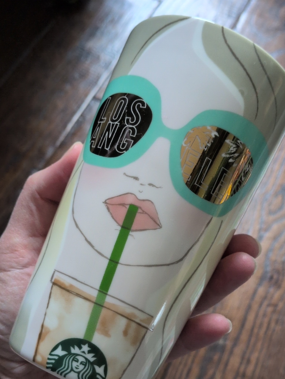 STARBUCKS I NWT 2021 Los Angeles Metallic Sunglasses Ceramic Tumbler with Lid - Picture 7 of 15